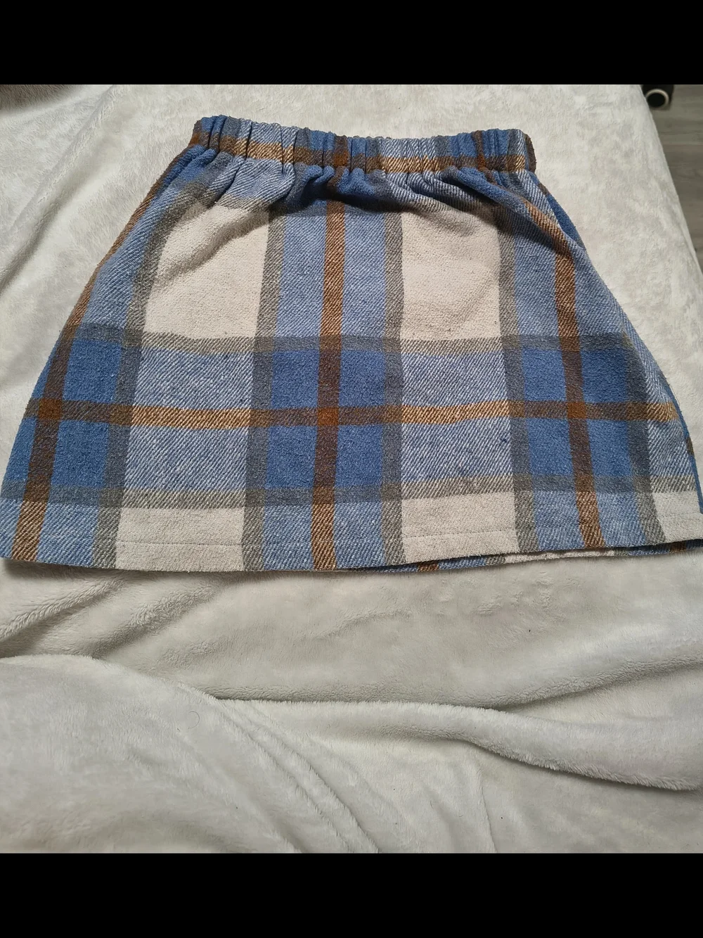 Blue & Cream Plaid Elastic-Waist Women's Skirt